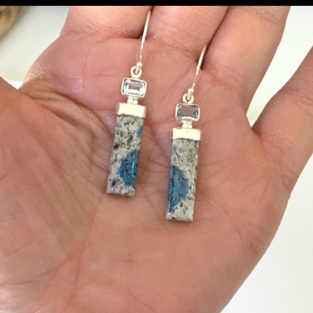 Energizing K2 Azurite & Blue Topaz Sterling Silver Earrings - Picture 2 of 4